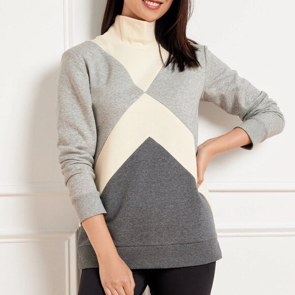 Talbots French Terry Colorblock Mockneck Pullover P $90 - Picture 1 of 2
